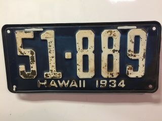 1934 Vintage Hawaii License Plate Very Rare 