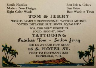 Rarest Vintage 1940s Nkc Sailor Jerry Painless Tom Tattoo Rollo Business Card