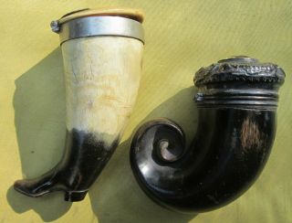 Two Antique Horn Snuff Mulls
