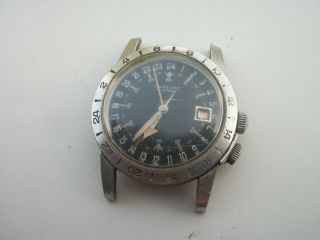 Vtg.  Glycine Airman Steel 24h Military - Style Correct Patina Watch/1974 Band/runs