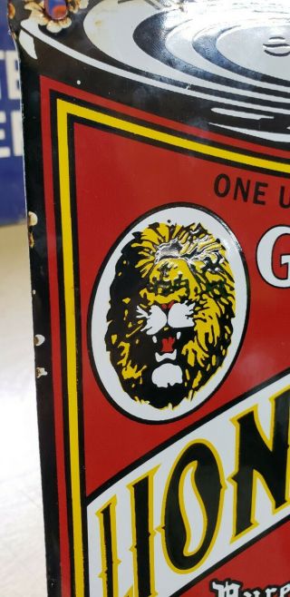 GILMORE LION HEAD motor oil porcelain sign OIL CAN SHAPE vintage brand lubster 2