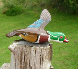 Ice Fishing Decoy Wood Duck Hand carved Folk Art by Sheila Cates 2