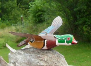 Ice Fishing Decoy Wood Duck Hand carved Folk Art by Sheila Cates 6