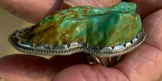 Fred Harvey Unsigned Native American Carved Turquoise Snake Ring.  Navajo.