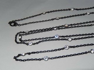 Antique Victorian Openback Crystal Gun Metal Muff Guard Chain 2