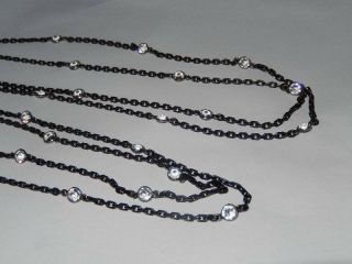 Antique Victorian Openback Crystal Gun Metal Muff Guard Chain 3