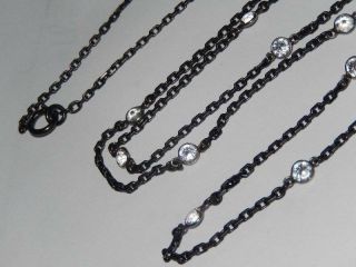 Antique Victorian Openback Crystal Gun Metal Muff Guard Chain 4