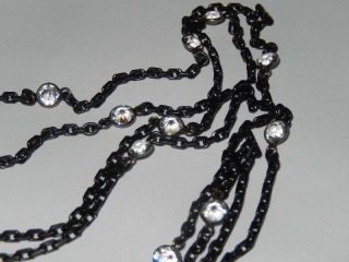 Antique Victorian Openback Crystal Gun Metal Muff Guard Chain 5