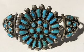 Ladies Vintage Zuni Indian Silver Multi Turquoise Cluster Cuff Bracelet