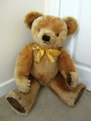 Stunning Old Vintage 1950s Golden Mohair Jointed Chad Valley Teddy Bear 26”