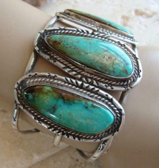 Vintage Navajo Sterling Silver And Blue Royston Turquoise Cuff Bracelet