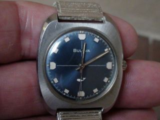 Bulova Vintage Blue Sea King Wrist Watch Stainless Steel Case 1960s