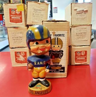 Vintage 1968 Los Angeles Rams Team Mascot Bobblehead W/ Box Japan