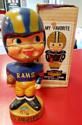 Vintage 1968 Los Angeles Rams Team Mascot Bobblehead W/ Box Japan 2