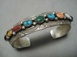 Stunning Vintage Navajo Wil Benally Convex Sterling Silver Turquoise Bracelet