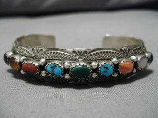 STUNNING VINTAGE NAVAJO WIL BENALLY CONVEX STERLING SILVER TURQUOISE BRACELET 2