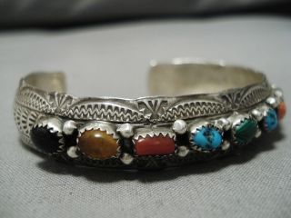 STUNNING VINTAGE NAVAJO WIL BENALLY CONVEX STERLING SILVER TURQUOISE BRACELET 3