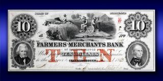 Maryland Farmers and Merchants Bank of Greensborough $10 Very High - Grade & Rare 2