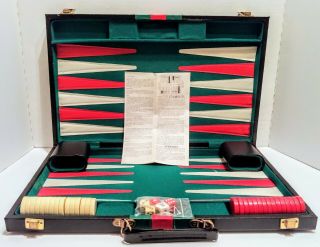 Vintage Backgammon Set Colorway Red Green White Board Black Red Green Case Evc