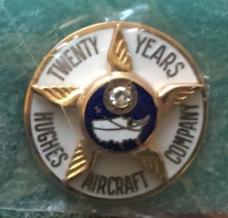 Vintage 10k Yellow Gold Hughes Aircraft Company 20 Year Service Pin,  Diamond