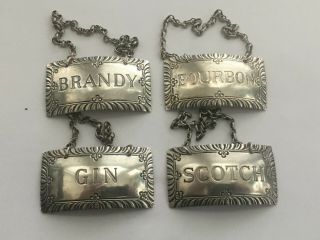 Set Of Four Vintage Sterling Silver Stieff Williamsburg Liquor Decanter Tags Lab
