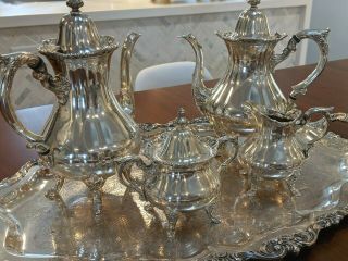 Vintage Wallace Silverplate 5 Piece Rose Point 1200 Coffee/tea Service
