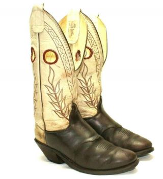 Vintage Olathe Rough Stock Cowboy Boots Western Mens Size 8.  5 D Brown & Cream