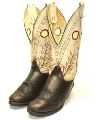 Vintage Olathe Rough Stock Cowboy Boots Western Mens Size 8.  5 D Brown & Cream 2