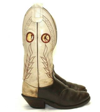 Vintage Olathe Rough Stock Cowboy Boots Western Mens Size 8.  5 D Brown & Cream 3