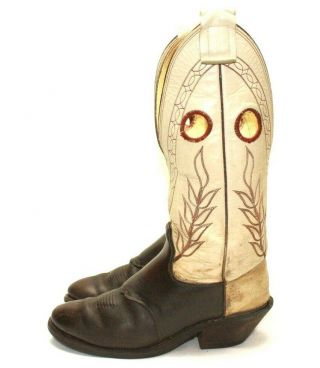 Vintage Olathe Rough Stock Cowboy Boots Western Mens Size 8.  5 D Brown & Cream 4