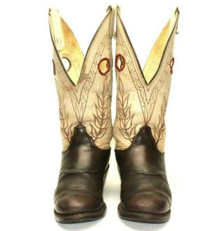 Vintage Olathe Rough Stock Cowboy Boots Western Mens Size 8.  5 D Brown & Cream 5