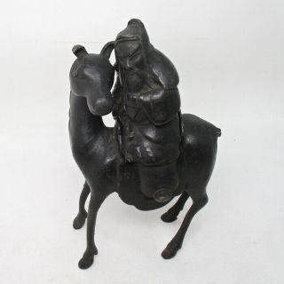 H545: Japanese Old Antimony Ware Incense Burner Of Statue Of Man On The Horse