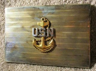 Vintage Sterling Silver Cigarette Case - Us Navy Insignia - Chief Petty Officer