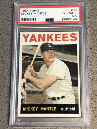 1964 Topps 50 Mickey Mantle Hof York Yankees Vintage Baseball Card Psa 6.  5