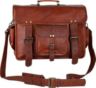 Vintage Men Real Leather Briefcase 18 " Laptop Tote Case Business Bags Heavy Duty