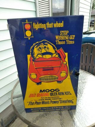 Vintage Moog Poor Mans Power Steering Metal Cabinet Sign 27x16x10