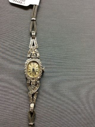Vintage Ladies Hamilton 22 Jewel 14k White Gold Diamond Wind Up Wrist Watch
