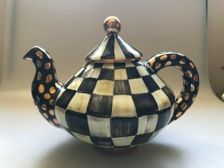 Vintage Mackenzie Childs Courtly Check Pottery Ceramic Large Teapot