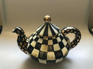 VINTAGE MACKENZIE CHILDS COURTLY CHECK POTTERY CERAMIC LARGE TEAPOT 2