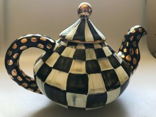 VINTAGE MACKENZIE CHILDS COURTLY CHECK POTTERY CERAMIC LARGE TEAPOT 5