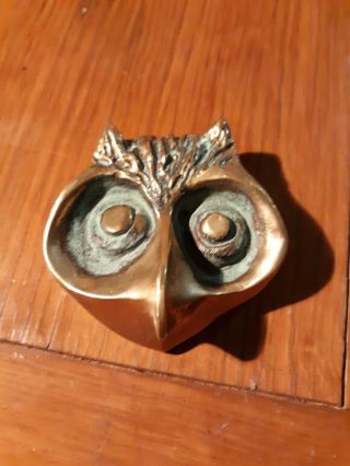 Vintage Adetto Eid Bronze Owl Paperweight Heavy Brass Collectible