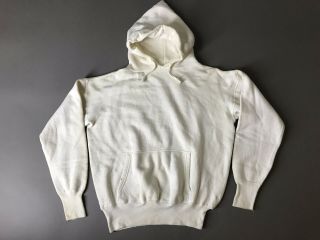 Vintage 40s 50s Double Thick Hooded Sweatshirt White Hoodie L Xl
