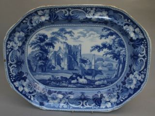 Antique Pottery Pearlware Blue Transfer Meir 21 " Lanthony Abbey Platter 1825