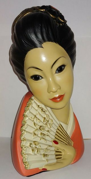 Vtg Mcm Mid Century Asian Woman Geisha Girl W/ Fan Statue 1965 Marwal Industries