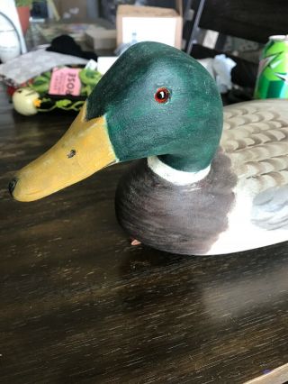 Hand Painted Wood Duck Decoy Glass Eyes Mallard By Parsley Havana,  IL 2