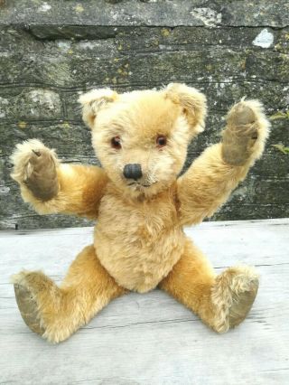 OLD VINTAGE ANTIQUE 1930 ' s FARNELL GOLD MOHAIR TEDDY BEAR SOFT TOY 19 