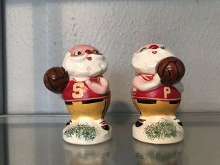 Vintage Lego Japan Christmas Santa Claus Basketball Salt & Pepper Shakers 1959