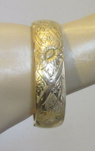Victorian Antique Gf Gold Filled Hinged Bangle Signed Fm Co Daisy 3/4 " Wide 41g