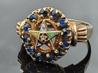 Ladies Ring 10k Gold Size 8.  5 Masonic Eastern Star Vintage Mason Sapphires