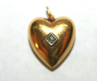 Vintage 18k Yellow Gold Diamond Puffy Heart Pendant Charm 2.  5g